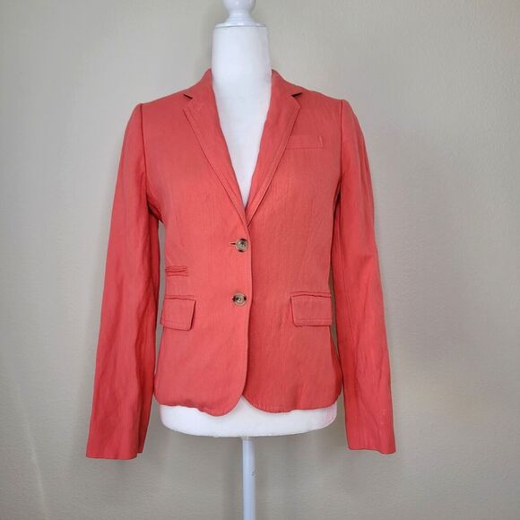 J Crew Schoolboy Structured Blazer Womens Size 2 Coral fully Lined Spring Preppy - Picture 1 of 16